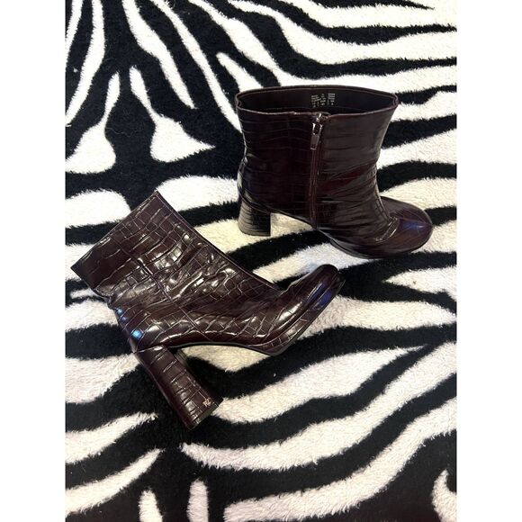 Rachel Zoe Burgundy Mahogany Croc-Embossed Maya Platform Boot Burgundy Size 10 - Picture 4 of 7
